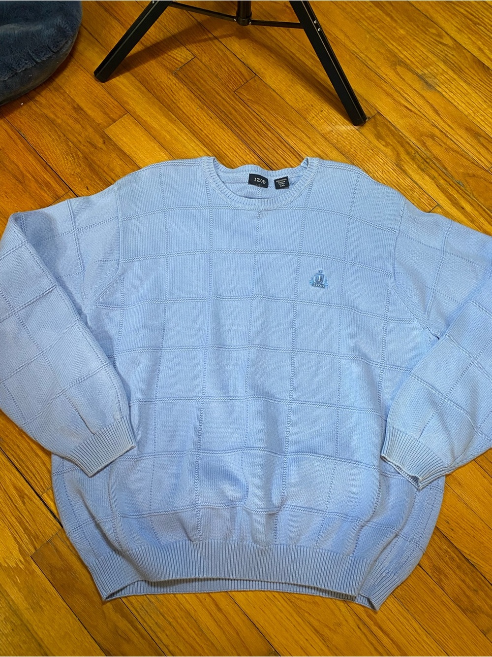 Vintage 90’s  IZOD Light Blue Window Pane Knit Crewneck Sweater - Men's XXL